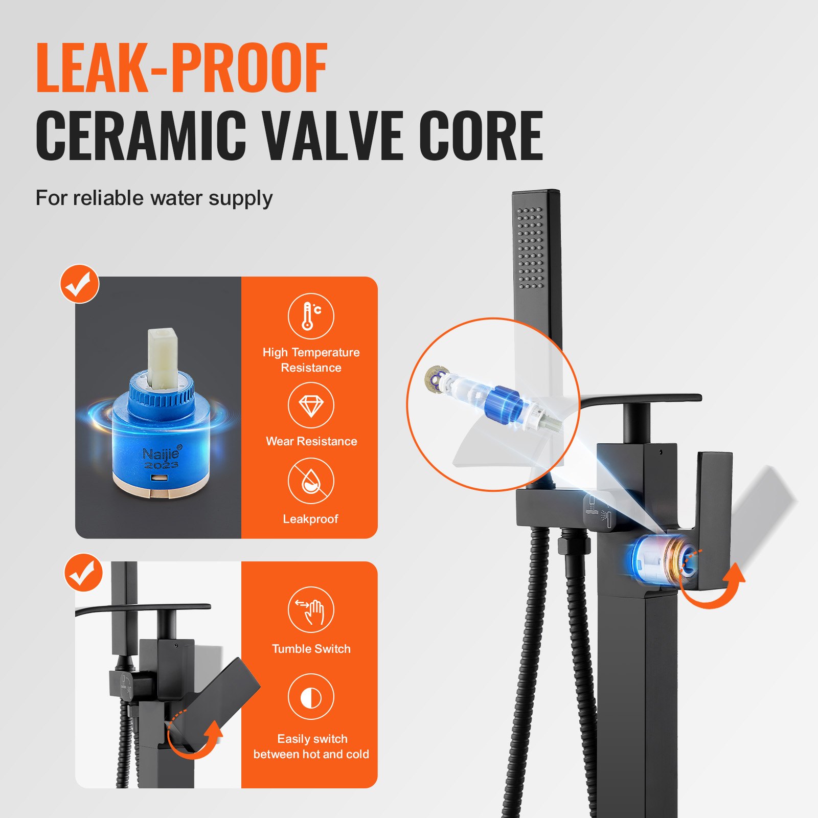 VEVOR Freestanding Bathtub Faucet, Floor Mount, Freestanding Tub Filler, Shower Mixer Taps, Two Water Modes, 360° Swivel Spout, for Bathing & Showering Pet Bathing Cleaning Drains Toilet Flushing