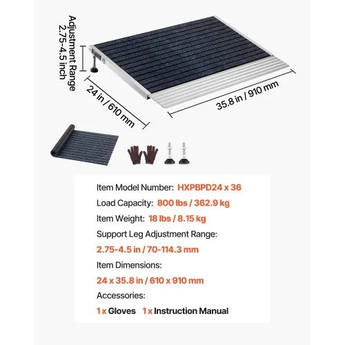 Alumiiniumist reguleeritav läveramp 610 x 910 mm, 363 kg — pilt 7