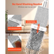 VEVOR Flat Mop, Self Wringing, Microfiber Floor Cleaner with 4 Reusable & Washable Pads for Dry & Wet Floor Cleaning, Microfiber Flat Mop with Stainless Steel Handle for Hardwood Laminate Tile Vinyl