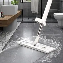VEVOR Flat Mop, Self Wringing, Microfiber Floor Cleaner with 4 Reusable & Washable Pads for Dry & Wet Floor Cleaning, Microfiber Flat Mop with Stainless Steel Handle for Hardwood Laminate Tile Vinyl