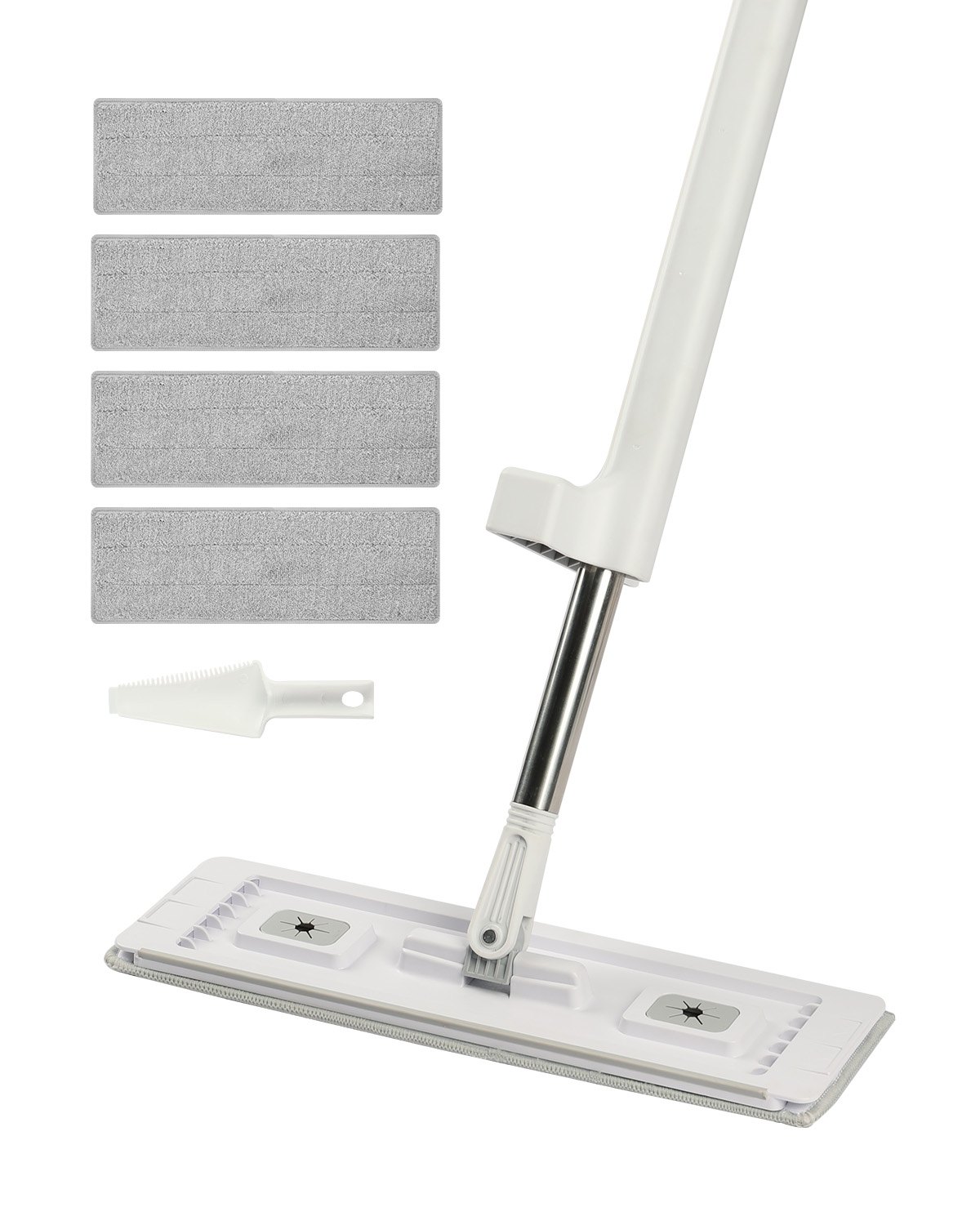 VEVOR Flat Mop, Self Wringing, Microfiber Floor Mop with 4 Reusable & Washable Mop Pads for Dry & Wet Floor Cleaning, Microfiber Flat Mop with Stainless Steel Handle for Hardwood Laminate Tile Vinyl