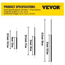 VEVOR Rubber Bungee Cords, 11 Pack22.86cm21 Pack38.1cm 21 Pack53.34cmNatural Rubber Tie Down Straps with S Hooks, Heavy Duty Assorted Sizes Outdoor Tarp Straps for Securing Flatbed Trailers, Canvases,