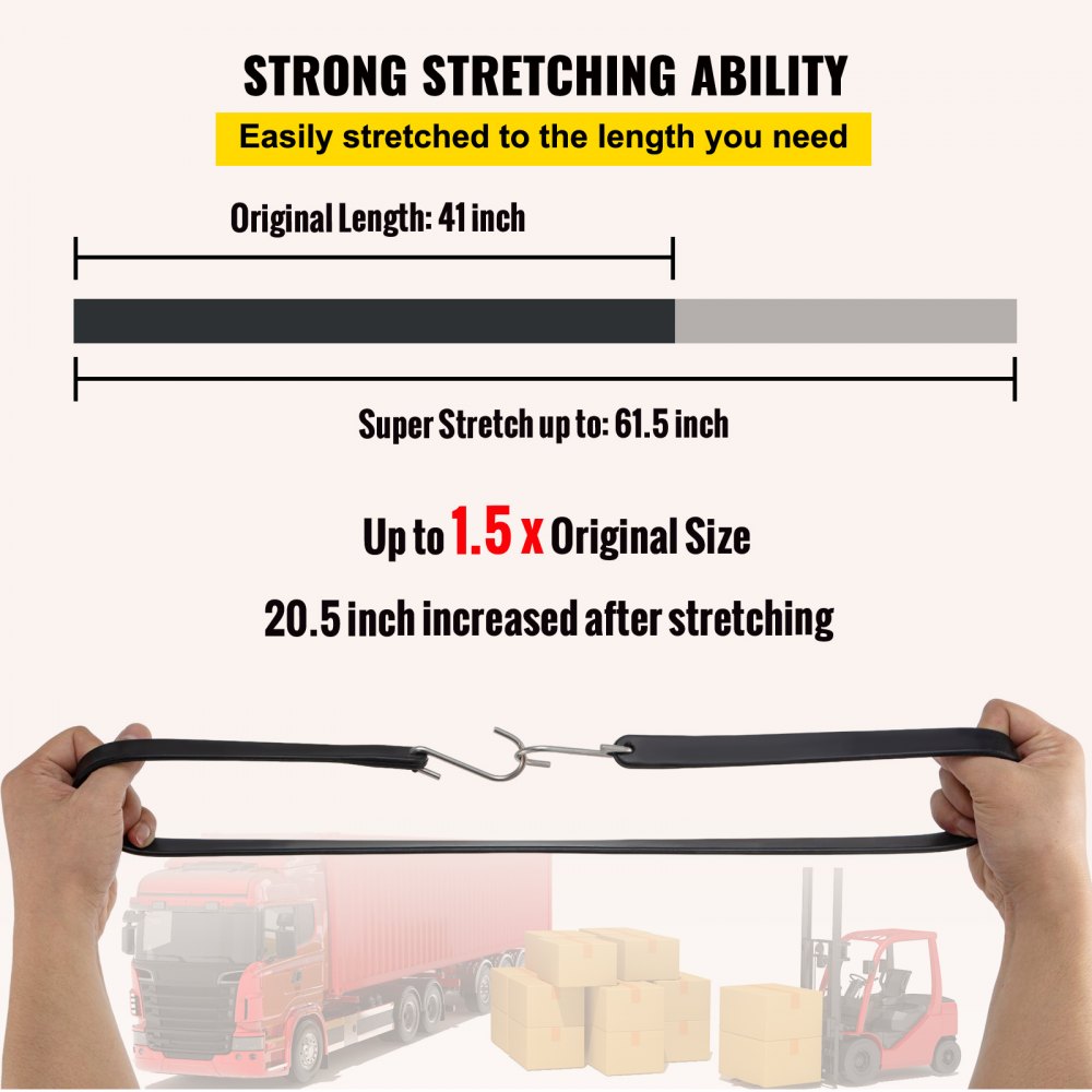 VEVOR rubber bungee cords, original length 41 inch, super stretch to 61.5 inch, up to 1.5x size.