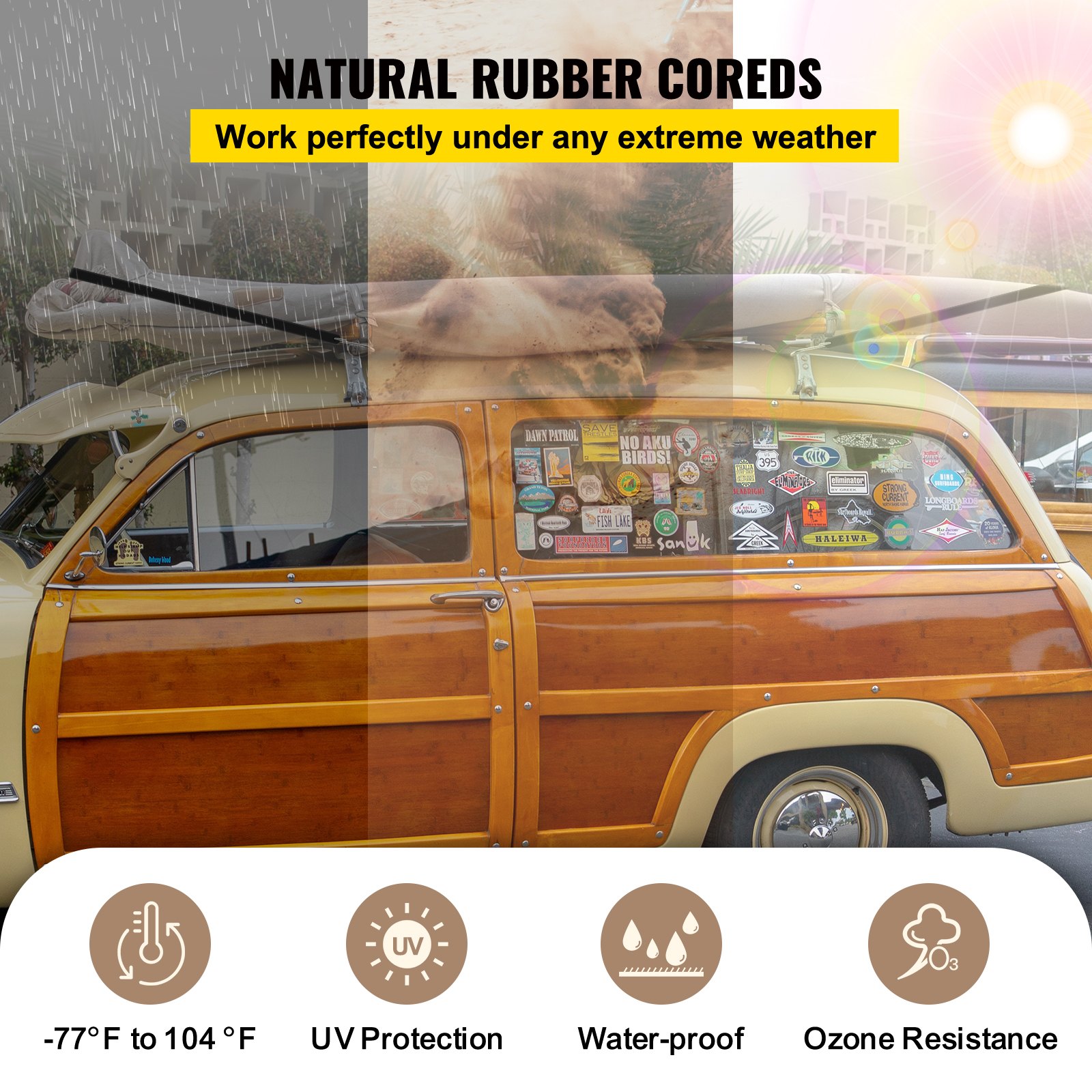 VEVOR rubber bungee cords offer waterproof, ozone resistance, and uv protection for extreme weather conditions.