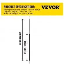 VEVOR Rubber Bungee Cords, 53 Pack 21" Long, Weatherproof Natural Rubber Tie Down Straps with Crimped S Hooks, Heavy Duty Outdoor Tarp Straps for Securing Flatbed Trailers, Canvases, Cargo, and More