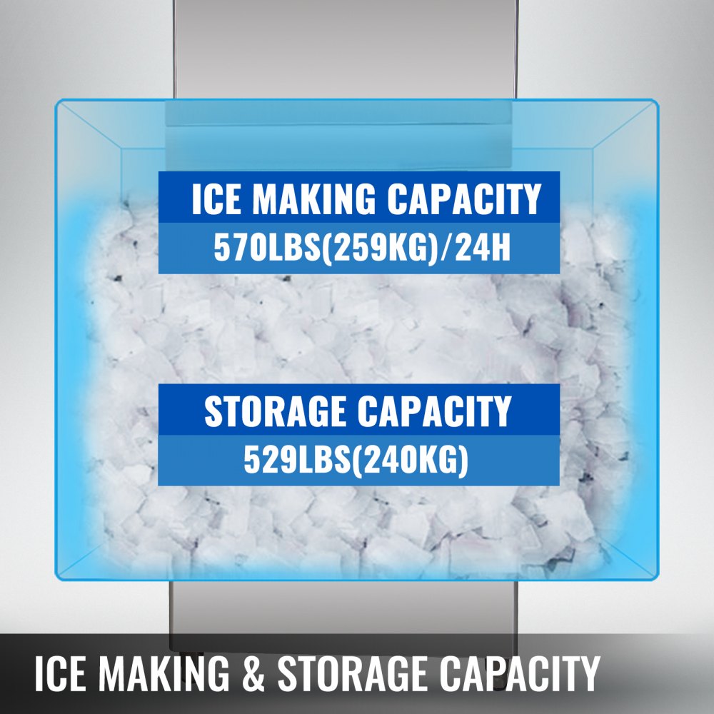 VEVOR Slice Ice Machine 570 LBS/24 H Ice-Making Capacity Slice Flake Ice Maker with 529 LBS Ice Storage Capacity Slice Flake Ice Machine Split-Type Slice Ice Maker with Water Filters for Cafeteria