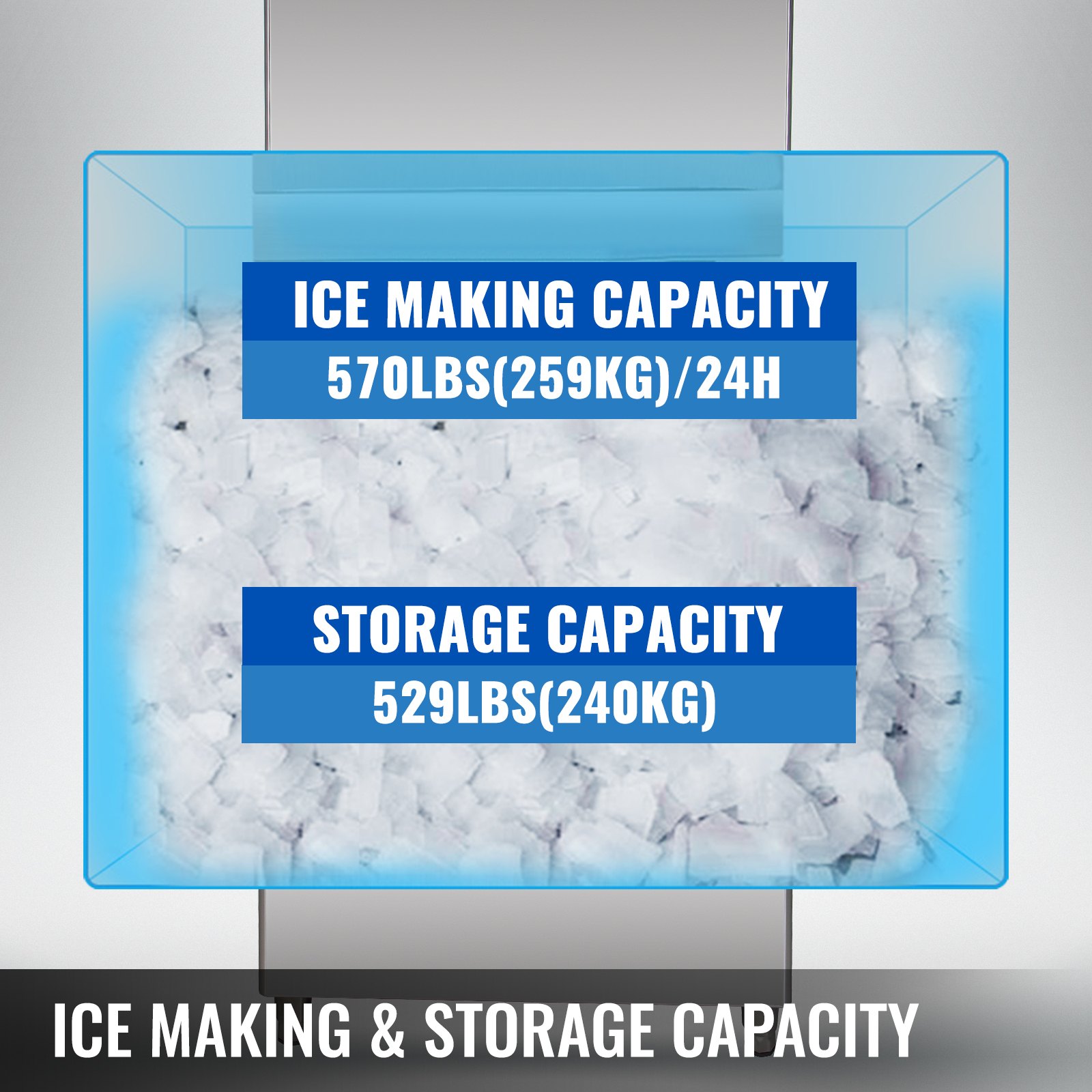 VEVOR Slice Ice Machine 570 LBS/24 H Ice-Making Capacity Slice Flake Ice Maker with 529 LBS Ice Storage Capacity Slice Flake Ice Machine Split-Type Slice Ice Maker with Water Filters for Cafeteria