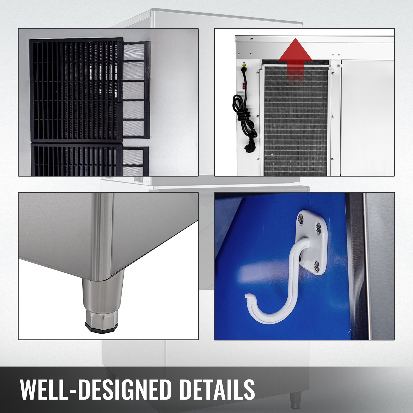 VEVOR Slice Ice Machine 570 LBS/24 H Ice-Making Capacity Slice Flake Ice Maker with 529 LBS Ice Storage Capacity Slice Flake Ice Machine Split-Type Slice Ice Maker with Water Filters for Cafeteria