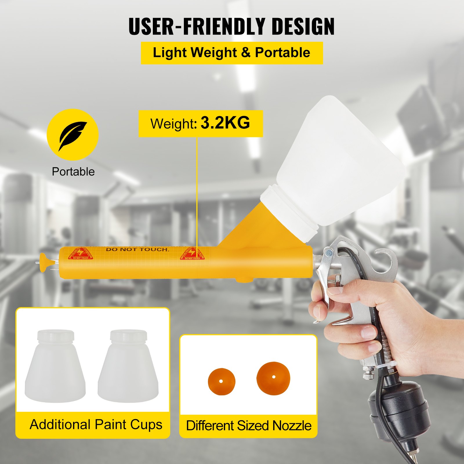 VEVOR PC03-5 Powder Coating System Electric Spray Gun Painter Portable Powder Coating Gun Yellow Paint Spray Gun