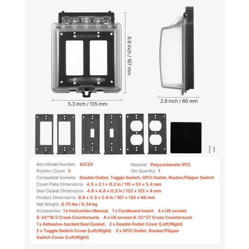 ELEGRP Weatherproof Outdoor Outlet In-Use Cover, Horizontal