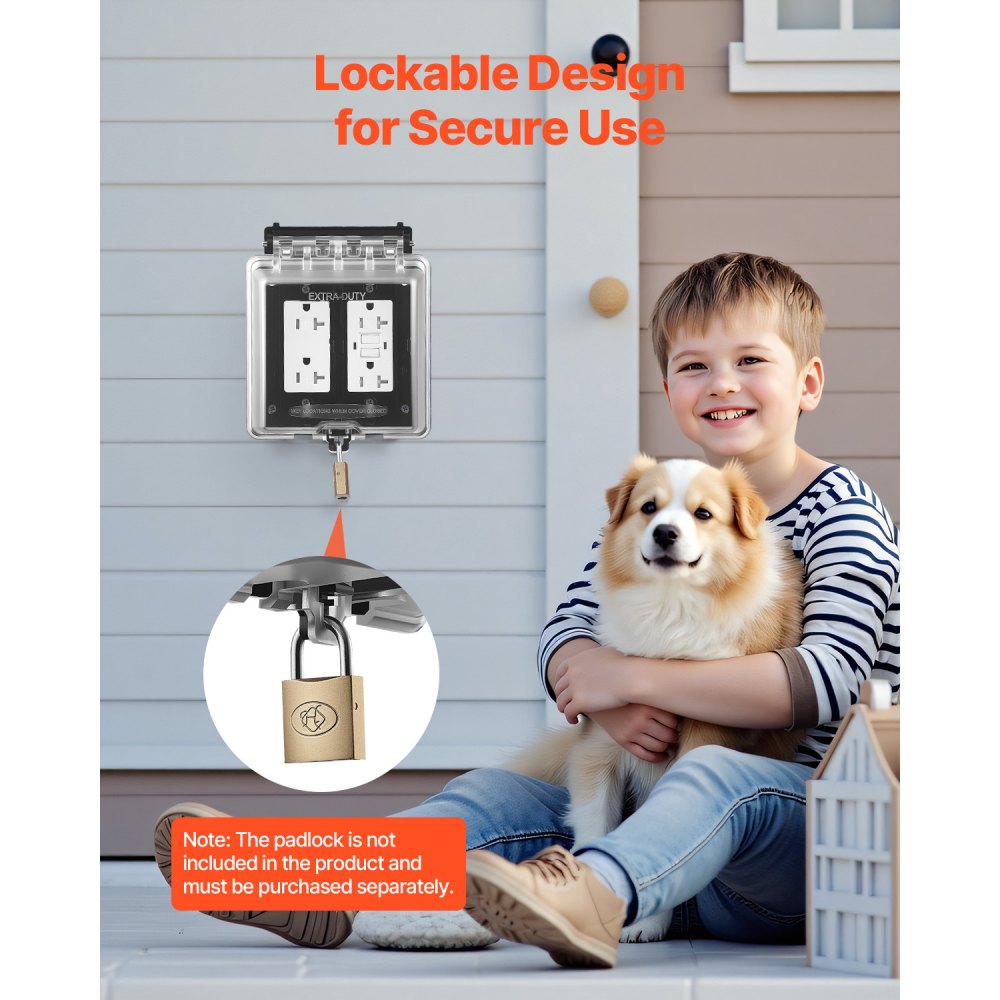 VEVOR Outdoor Outlet Cover, 2-Gang Weatherproof Electrical Outlet Cover with Lockable Design, High-Strength PC Material, 12-in-1 Outside Receptacle Socket, Horizontal/Vertical for Easy Installation