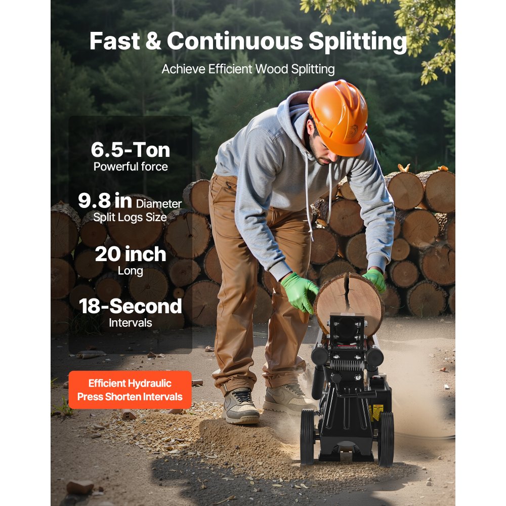 VEVOR Electric Log Splitter, 6.5 Tons Electric Wood Splitter, 1500W 15 Amp Motor, Portable Firewood Splitting Machine with 6" Wheels, Wood Splitters for Forestry Harvesting, Efficient & Secure