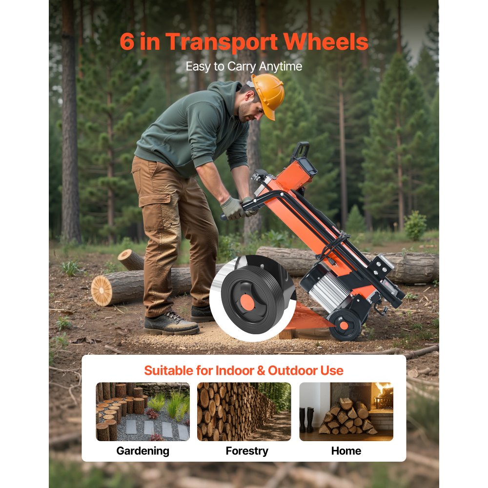 VEVOR Electric Log Splitter, 6.5 Tons Electric Wood Splitter, 1500W 15 Amp Motor, Portable Firewood Splitting Machine with 6" Wheels, Wood Splitters for Forestry Harvesting, Efficient & Secure