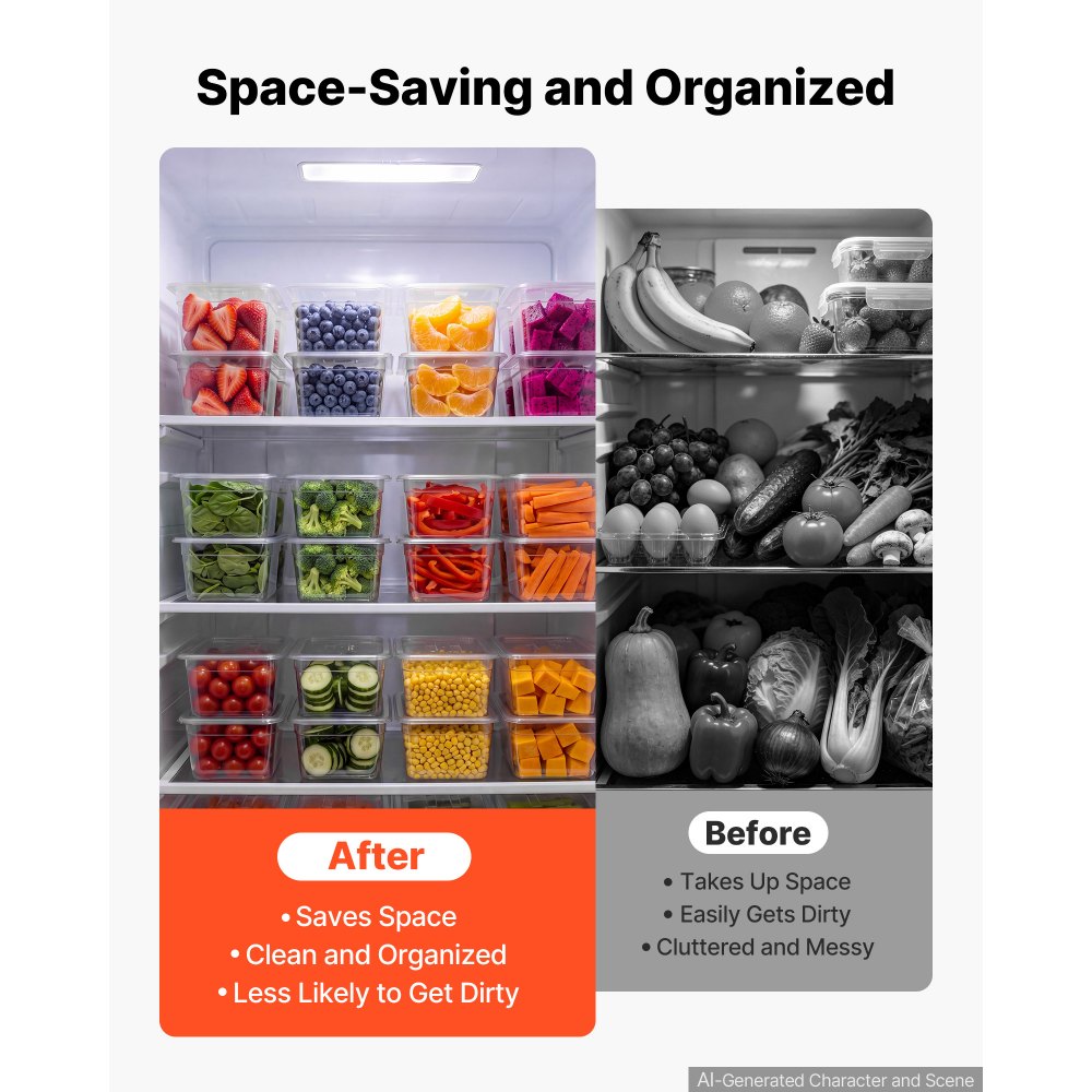 VEVOR 6-Pack Polycarbonate Food Pans, 1/3 Size, 6" Deep, with Lid, Clear, for Restaurants, Buffets and Salad Bars, Commercial Food Storage Containers, Dishwasher Compatible, Stackable, Scale Markings
