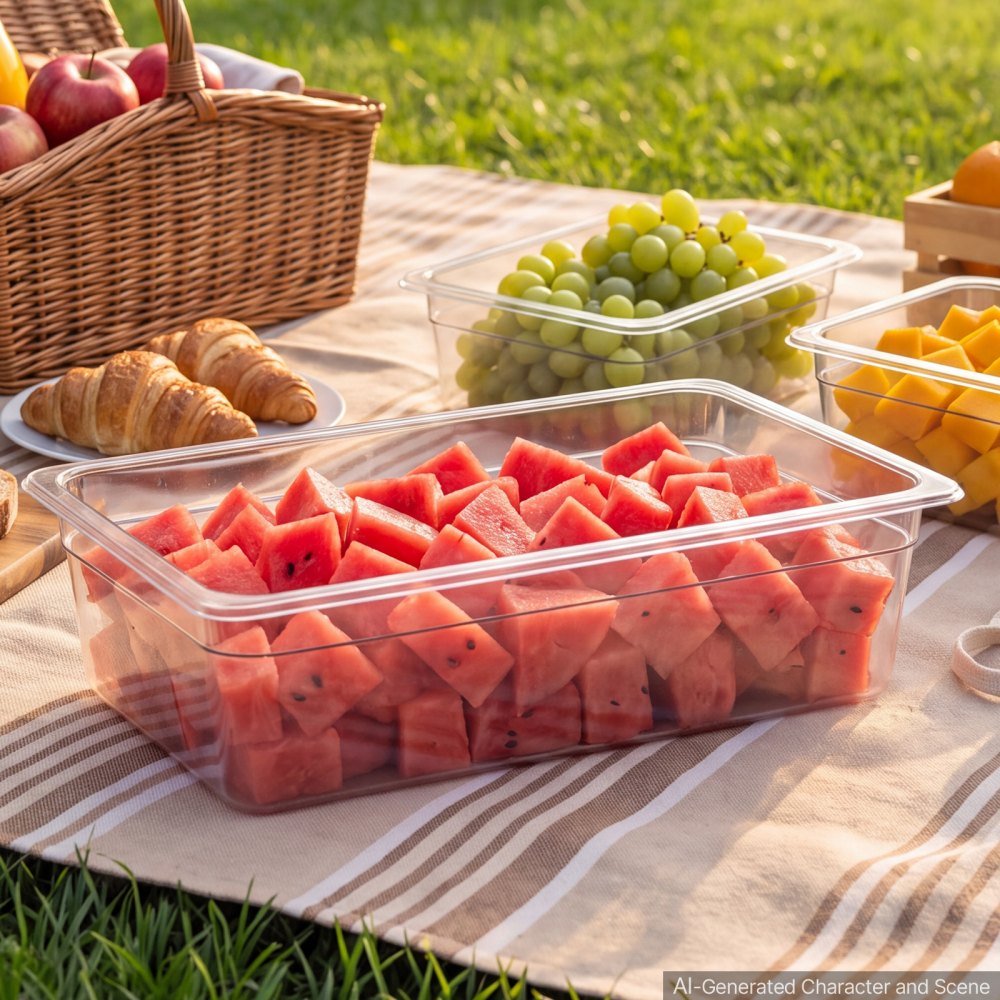 VEVOR Paquete de 6 bandejas de policarbonato para alimentos, tamaño completo, 15 cm de profundidad, transparentes, mesa de preparación para restaurantes, bufés, barras de ensaladas, contenedores comerciales para almacenamiento de alimentos, aptas para lavavajillas, apilables, con marcas de escala.