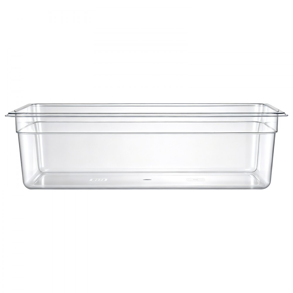 VEVOR Paquete de 6 bandejas de policarbonato para alimentos, tamaño completo, 15 cm de profundidad, transparentes, mesa de preparación para restaurantes, bufés, barras de ensaladas, contenedores comerciales para almacenamiento de alimentos, aptas para lavavajillas, apilables, con marcas de escala.