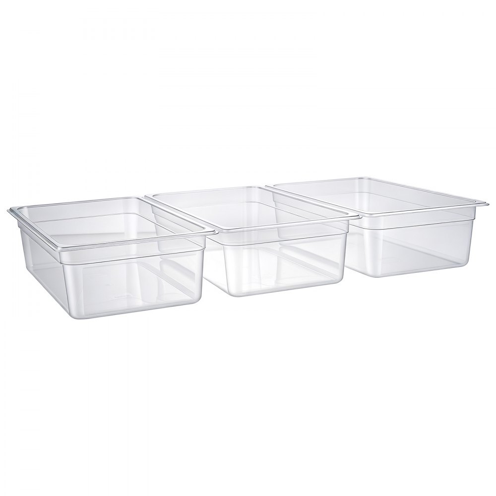 VEVOR Paquete de 6 bandejas de policarbonato para alimentos, tamaño completo, 15 cm de profundidad, transparentes, mesa de preparación para restaurantes, bufés, barras de ensaladas, contenedores comerciales para almacenamiento de alimentos, aptas para lavavajillas, apilables, con marcas de escala.
