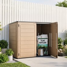 VEVOR Outdoor Storage Shed 48 Cu Ft Horizontal Resin Storage Cabinet Brown, for Garage, Backyard Patio Accessories and Garden Tools, Waterproof Outside Lawn Mower Shed with Lockable Doors and Floor