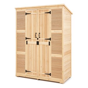 VEVOR Outdoor Storage Shed, Oversize Wooden Outside Storage Cabinet with Waterproof Roof and Metal Frame, Double Lockable Doors Garden Tool Shed Storage House Cabinet with Shelves & Floor, 58″x78″ | VEVOR US