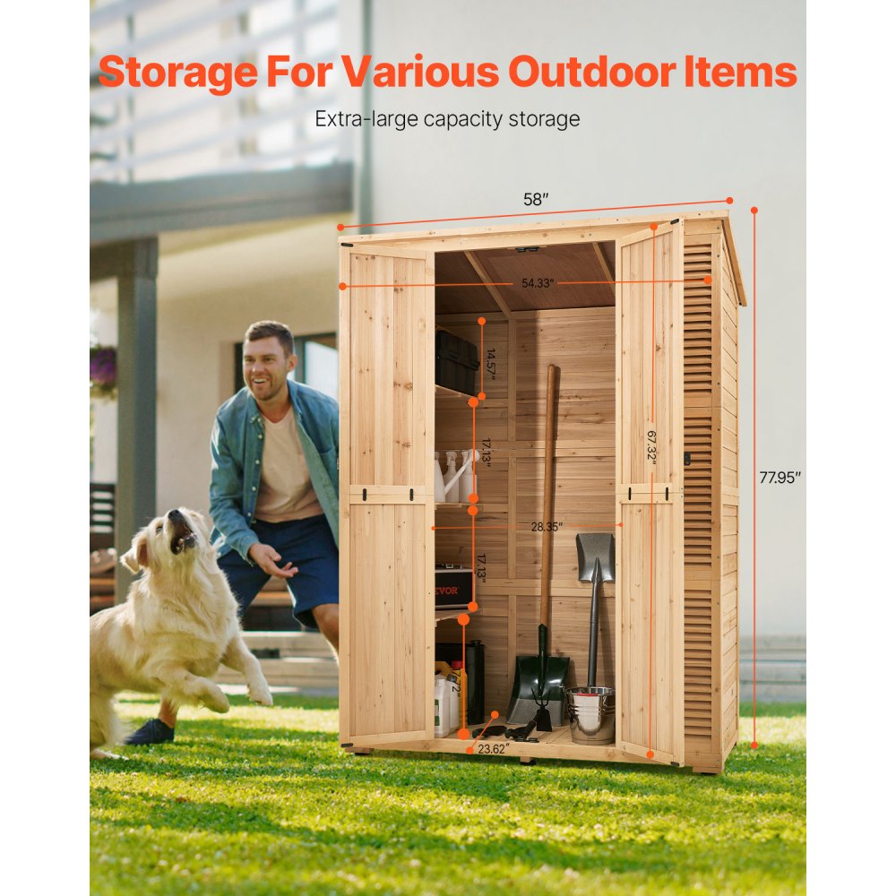 VEVOR Outdoor Storage Shed, Oversize Wooden Outside Storage Cabinet with Waterproof Roof and Metal Frame, Double Lockable Doors Garden Tool Shed Storage House Cabinet with Shelves & Floor, 58"x78"