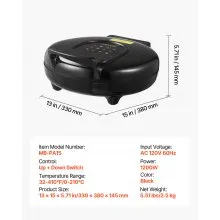 VEVOR Pizza Oven, 12 in Electric Pizza Maker, 1200W Electric Pizzas Cooker with Non-Stick Coating, 180° Open for Dual Side Baking, Heats up to 410 ˚F, Multi-Function Cooking, for Pizzas, Barbecue