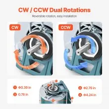 VEVOR 1/4HP Furnace Blower Motor 1725RPM, 115V 5.2A Belt Drive Blower Motor Single Phase - 0.39" Shaft Diameter, 0.78" Shaft Length, CW/CCW Rotation