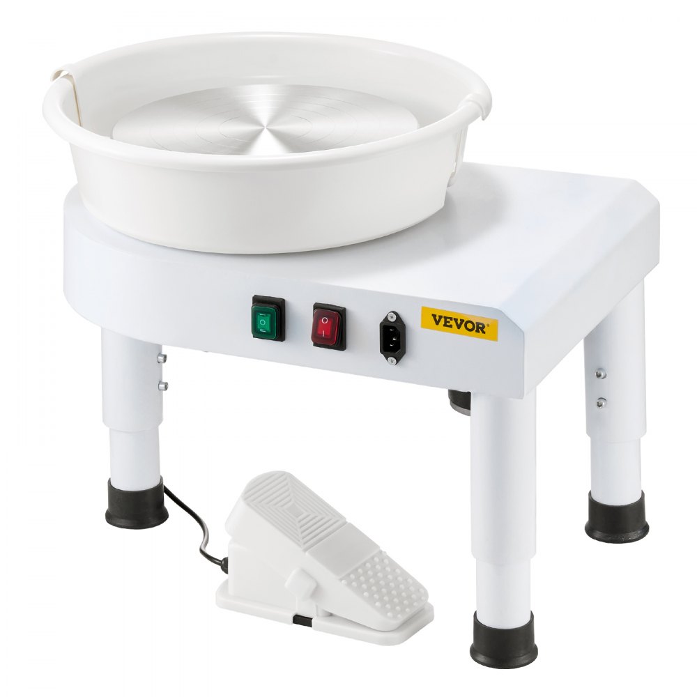 VEVOR Pottery Wheel, 28 cm Ceramic Wheel Forming Machine, 60-300 RPM Speed Adjustable Foot Pedal, Adjustable Lift Leg, Detachable Basin, Complete Tool Accessory Kit for Work Art Craft DIY, White
