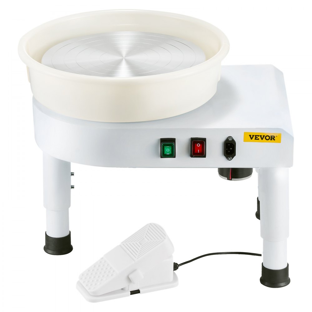 VEVOR Pottery Wheel, 14 in Ceramic Wheel Forming Machine, 60-300 RPM Adjustable Speed with Foot Pedal Control, Detachable Basin, Adjustable Lift Leg, Complete Accessories for Home Pottery, DIY, White