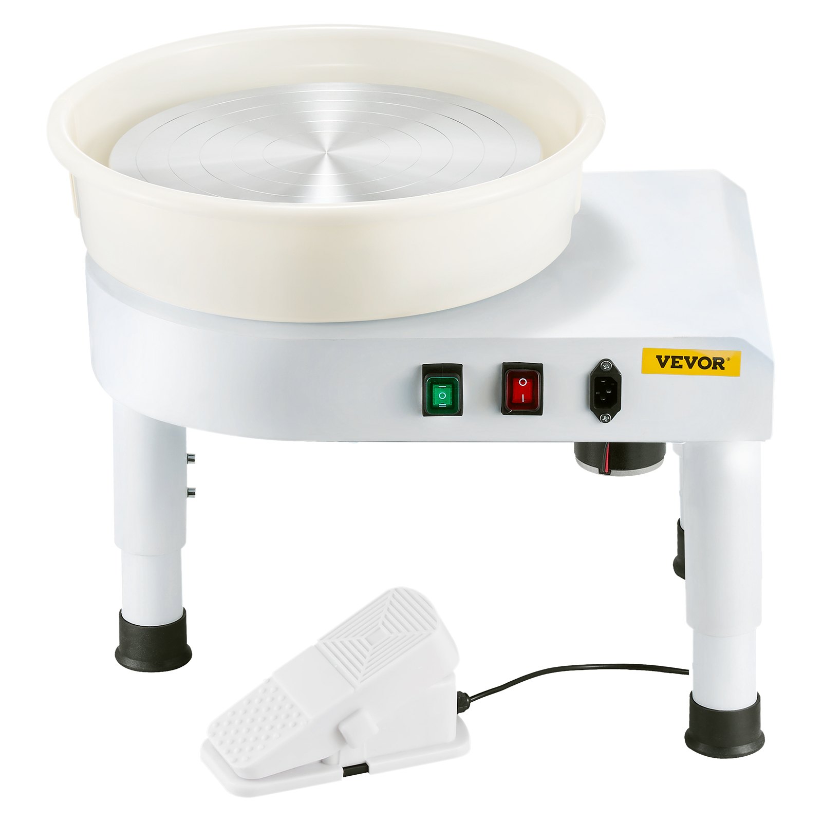 VEVOR Pottery Wheel, 14 in Ceramic Wheel Forming Machine, 60-300 RPM Adjustable Speed with Foot Pedal Control, Detachable Basin, Adjustable Lift Leg, Complete Accessories for Home Pottery, DIY, White