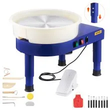 VEVOR Pottery Wheel, 35 cm Ceramic Wheel Forming Machine, 60-300 RPM Speed Adjustable Foot Pedal, Adjustable Lift Leg, Detachable Basin, Complete Tool Accessory Kit for Work Art Craft DIY, Blue