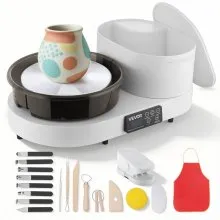 VEVOR Pottery Wheel for Adults, 28 cm Aluminum Turntable, 450W Electric Table Top Pottery Wheel with Foot Pedal, 30-300 RPM Adjustable Speed, Aluminum Body, for Beginners, DIY Clay Art Craft, White