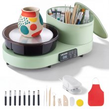 VEVOR Pottery Wheel for Adults, 11" Aluminum Turntable, 450W Electric Table Top Pottery Wheel with Foot Pedal, 30-300 RPM Adjustable Speed, Aluminum Body, for Beginners, DIY Clay Art Craft, Green