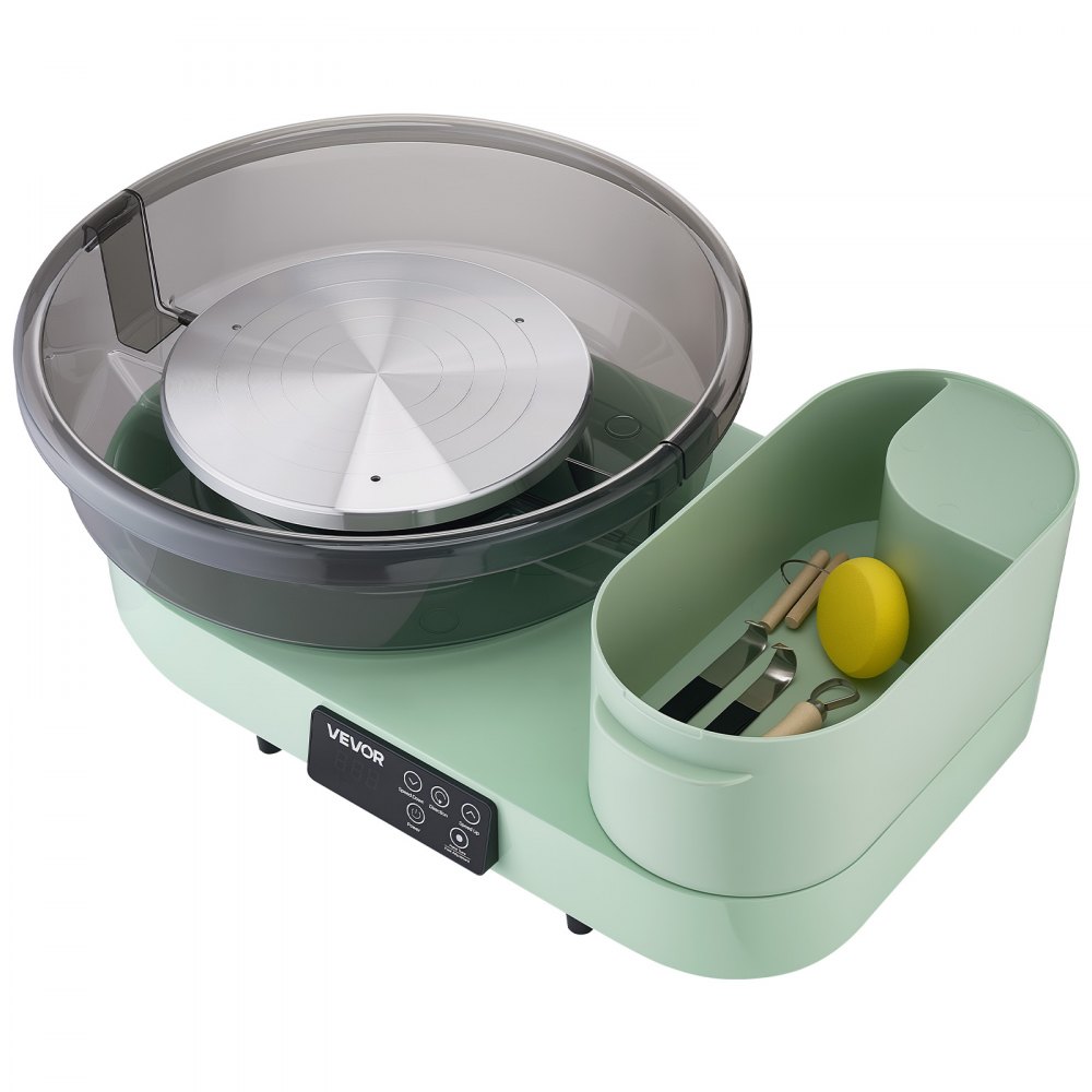VEVOR Pottery Wheel for Adults, 14" and 11" Turntables, 450W Electric Table Top Pottery Wheel with Foot Pedal, 30-300 RPM Adjustable Speed, Aluminum Body, for Beginners, DIY Clay Art Craft, Green