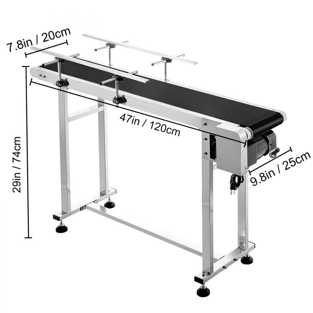 VEVOR Belt Conveyor PVC Conveyor Belt 120x20cm Motorized Conveyor w/ Guardrails