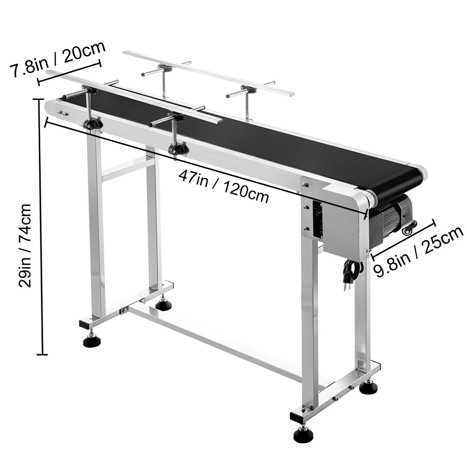 VEVOR Belt Conveyor PVC Conveyor Belt 120x20cm Motorized Conveyor w/ Guardrails