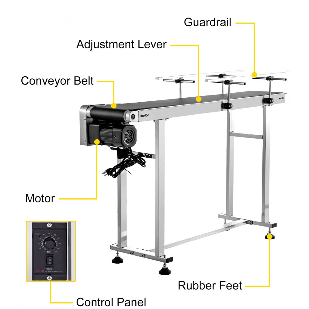 VEVOR Length 59-Inch Belt Conveyor, Width 15.7-Inch PVC Conveyor Belt, Motorized Conveyor Industrial Transport Conveyor, with Double Guardrails Anti-Static Adjustable Conveyor Table