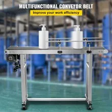 VEVOR Length 59-Inch Belt Conveyor, Width 15.7-Inch PVC Conveyor Belt, Motorized Conveyor Industrial Transport Conveyor, w/Double Guardrails Anti-Static Adjustable Conveyor Table