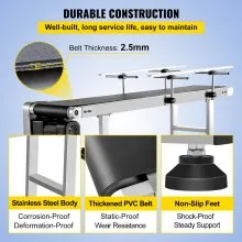 VEVOR Length 59-Inch Belt Conveyor, Width 15.7-Inch PVC Conveyor Belt, Motorized Conveyor Industrial Transport Conveyor, w/Double Guardrails Anti-Static Adjustable Conveyor Table