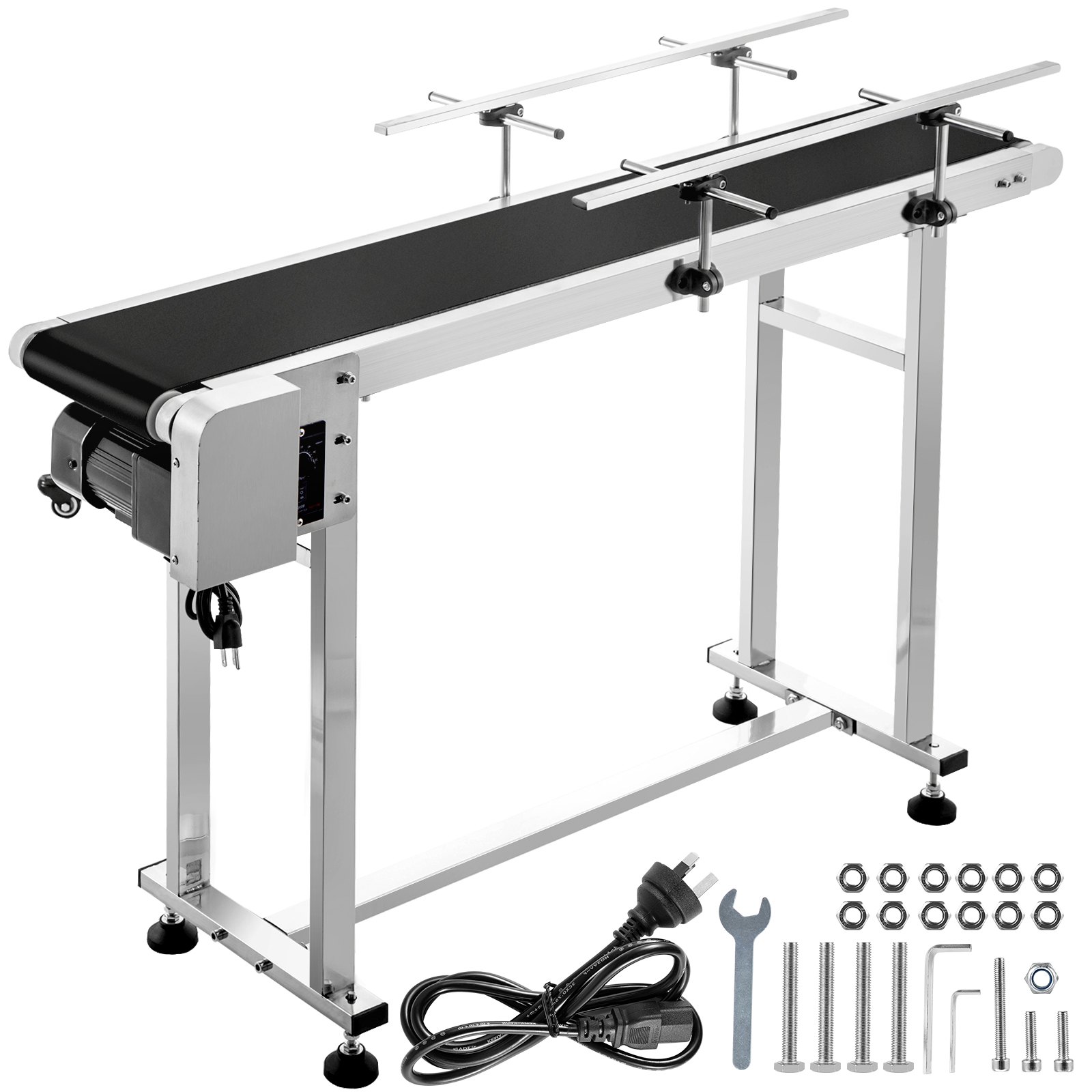 VEVOR Length 59-Inch Belt Conveyor, Width 15.7-Inch PVC Conveyor Belt, Motorized Conveyor Industrial Transport Conveyor, with Double Guardrails Anti-Static Adjustable Conveyor Table