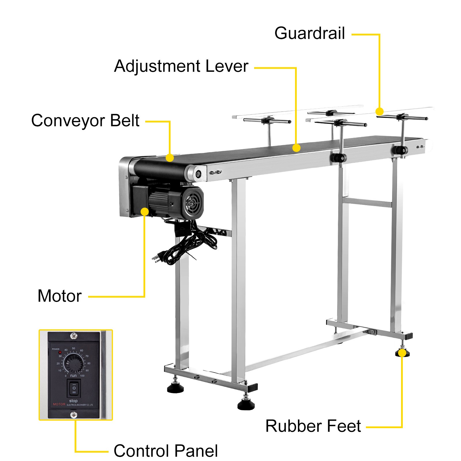 VEVOR Length 59-Inch Belt Conveyor, Width 15.7-Inch PVC Conveyor Belt, Motorized Conveyor Industrial Transport Conveyor, with Double Guardrails Anti-Static Adjustable Conveyor Table