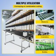 VEVOR Belt Conveyor Length 59-Inch, PVC Conveyor Belt Width 19.7-Inch, Motorized Conveyor Industrial Transport Conveyor w/ Double Guardrails Anti-static Adjustable Conveyor Table Electric Handling