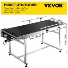 VEVOR Belt Conveyor Length 59-Inch, PVC Conveyor Belt Width 19.7-Inch, Motorized Conveyor Industrial Transport Conveyor w/ Double Guardrails Anti-static Adjustable Conveyor Table Electric Handling