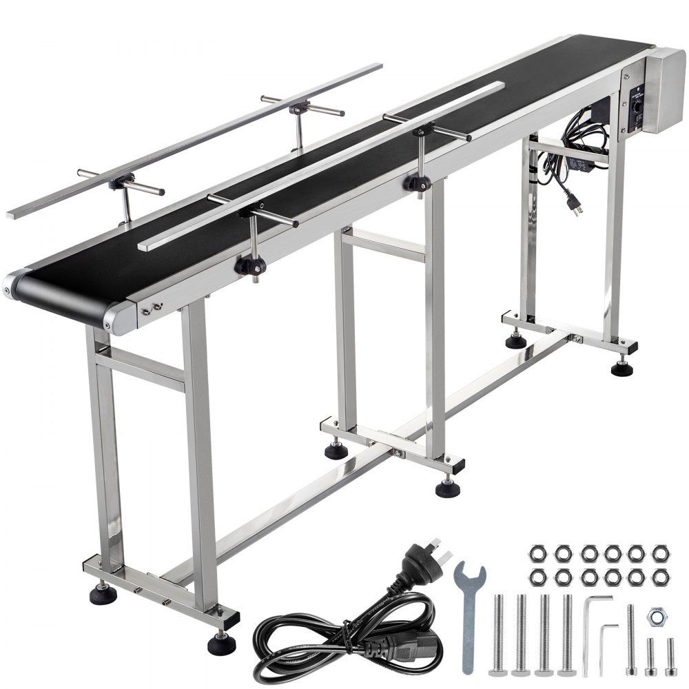 VEVOR Powered PVC Belt Conveyor 180x20CM w/ Guard Bar Laser Print Code Convey