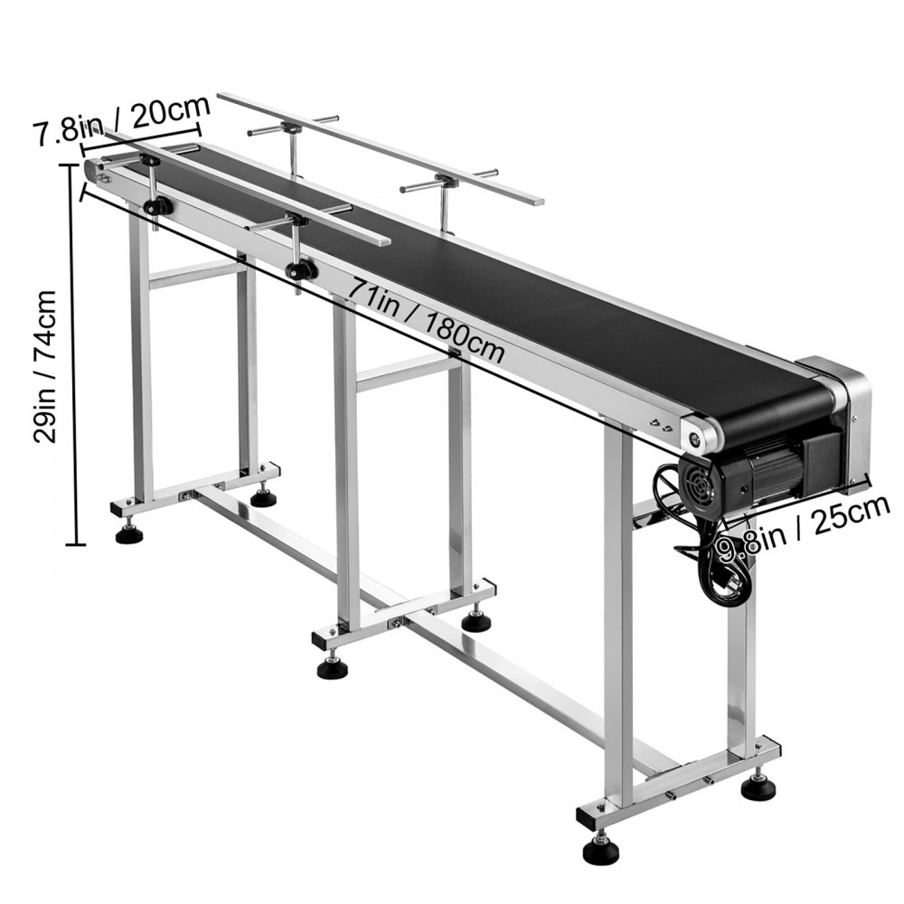 VEVOR Powered PVC Belt Conveyor 180x20CM w/ Guard Bar Laser Print Code Convey