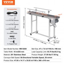 VEVOR Belt Conveyor, 47 x 7.8 inch Conveyor Table, Heavy Duty Stainless Steel Motorized Belt Conveyor for Inkjet Coding Applications Powered PVC Belt Anti-Static Adjustable Speed (Double Guardrail)