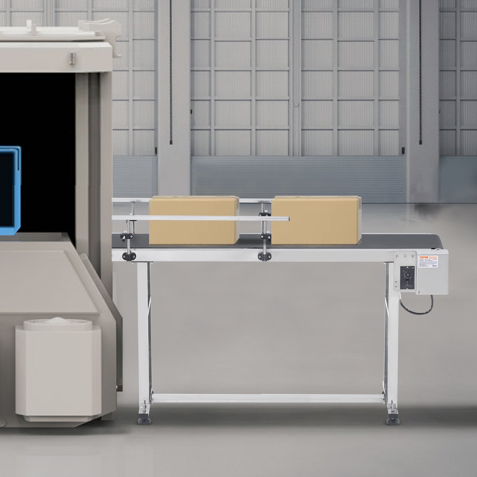 VEVOR båndtransportør, 59 x 15,7 tommer transportørbord, kraftigt rustfrit stål Motoriseret båndtransportør til inkjet-kodningsapplikationer Powered PVC-bælte antistatisk justerbar hastighed (dobbelt autoværn)