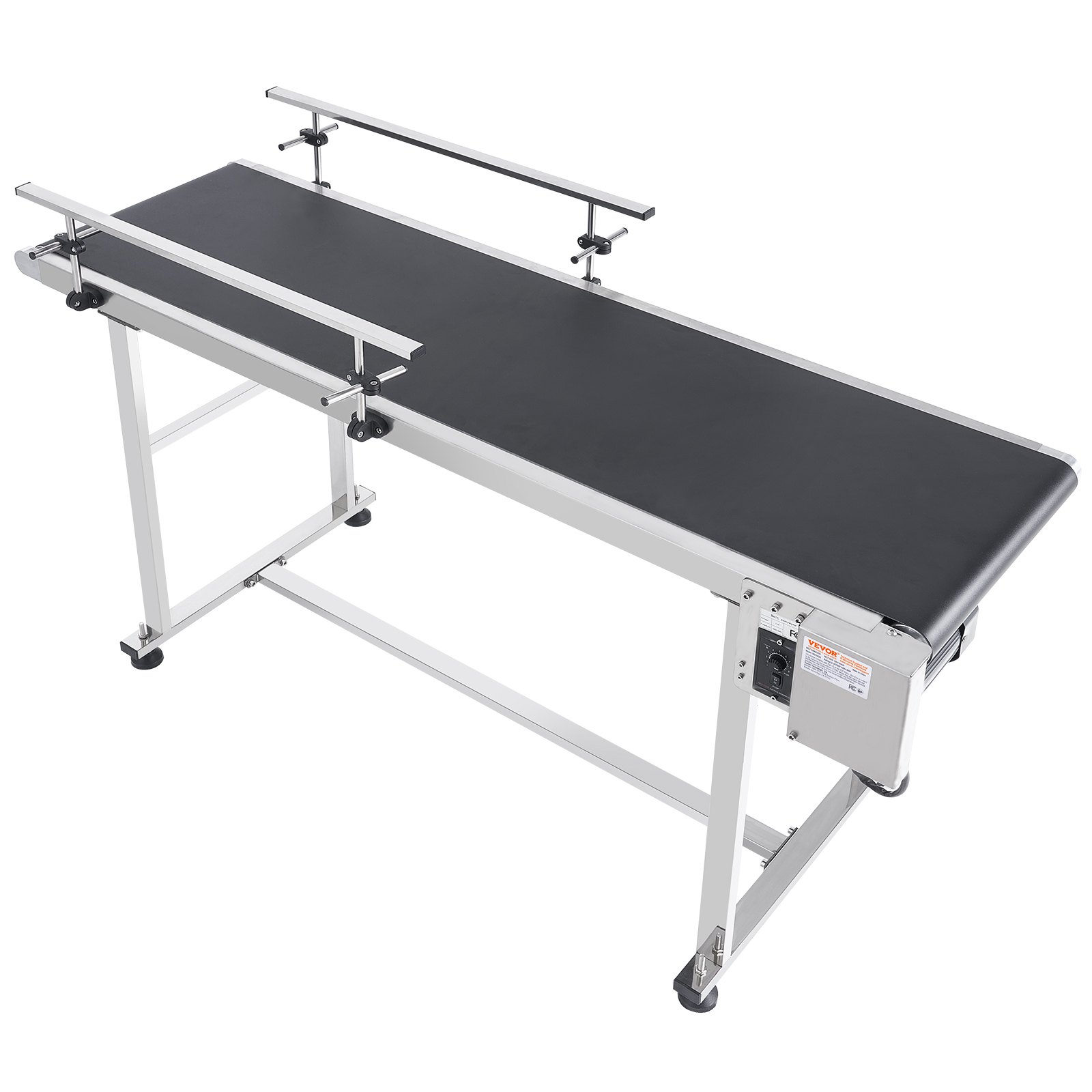 VEVOR båndtransportør, 59 x 15,7 tommer transportørbord, kraftigt rustfrit stål Motoriseret båndtransportør til inkjet-kodningsapplikationer Powered PVC-bælte antistatisk justerbar hastighed (dobbelt autoværn)
