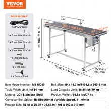 VEVOR Belt Conveyor, 59 x 19.7 inch Conveyor Table, Heavy Duty Stainless Steel Motorized Belt Conveyor for Inkjet Coding Applications Powered PVC Belt Anti-Static Adjustable Speed (Double Guardrail)