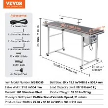 VEVOR Belt Conveyor, 59 x 19.7 inch Conveyor Table, Heavy Duty Stainless Steel Motorized Belt Conveyor for Inkjet Coding Applications Powered PVC Belt Anti-Static Adjustable Speed (Double Guardrail)