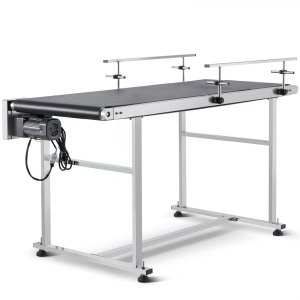 VEVOR Belt Conveyor, 59 x 23.6 inch Conveyor Table, Heavy Duty Stainless Steel Motorized Belt Conveyor for Inkjet Coding Applications Powered PVC Belt Anti-Static Adjustable Speed (Double Guardrail) | VEVOR US